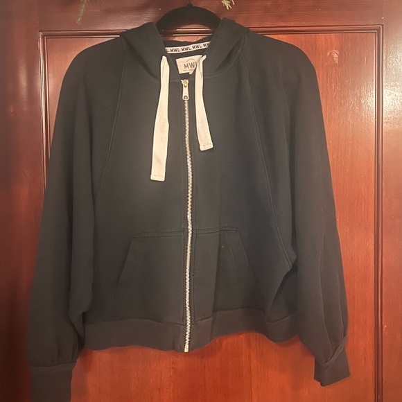 Madewell MWL Airyterry Full Zip Up Jacket/ Hoodie Black/White Trim Sz. Medium - Picture 1 of 3